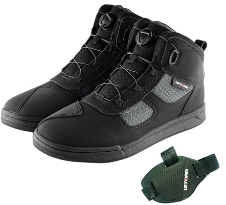 1Storm Men & Women Motorcycle Boots Micro Fiber Leather Street bike Casual Anti-Slip + Extra Gear Shift Boots Protector HW-009 Black Gray US 11