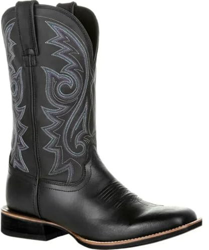Lmtossey Stivali Western a metà polpaccio da uomo stivali da cowboy scarpe in pelle fatte a mano per uomo punk stivali da equitazione, Nero , 44 EU