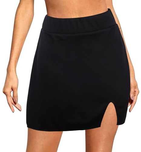 Lancry Jupe mini noire, jupe crayon élastique mince avec fente, taille haute, jupe noire, jupe courte pour femmes, Noir , S