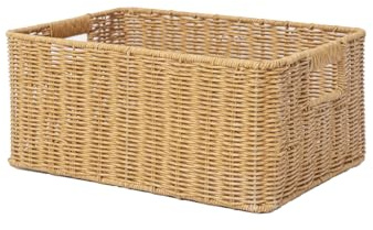 YRMT Rattan Storage Basket Pantry Basket with Built-in Handles Wicker Basket for Organizing Shelves Waterproof Woven Basket Nature (14x10x6.3)