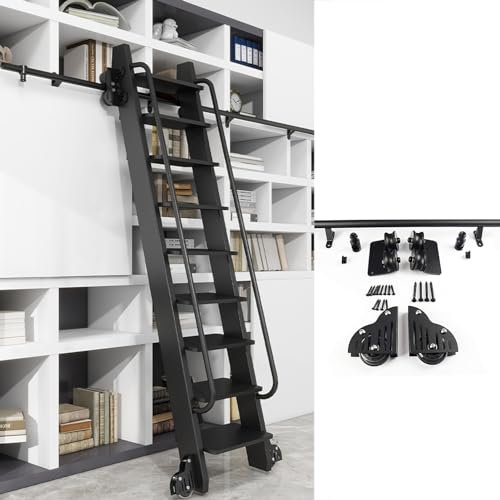 Generisch Rolling Library Ladder Hardware Kit, 33 24 Foot Sliding Ladder Rail, Complete Set, Home Bookshelf Storage, Round Tube Loft Ladder Hardware Kit (No Ladder Included) (100 cm
