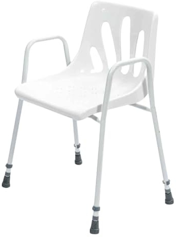 Millercare Shower Chair with Arms - Height Adjustable Bathroom Seat - Lightweight & Non-Slip Design for Safety - Durable Shower Seat for Elderly, Disabled & Mobility Support | White