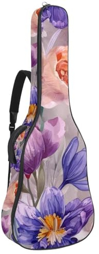 Gitarrentasche in voller Größe, wasserdichte Gitarren-Abdeckung, Tragetasche für akustische klassische E-Gitarren, Pilzschädel rosa Blätter, Mehrfarbig 04, 42.9x16.9x4.7 in, Lässiger Tagesrucksack