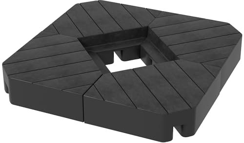 Outsunny Set di 4 Pesi per Supporti per Ombrellone a Braccio, Base per Ombrellone da Giardino in HDPE con Effetto Legno, Riempibile con 60 kg di Acqua o 80 kg di Sabbia, 80x80x13cm, Nero