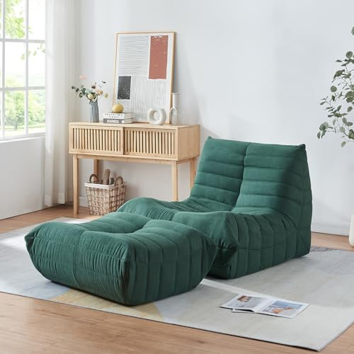 [en.casa] Bodensessel mit Fußhocker Kodsø Mikrofaser Grün Bodenstuhl mit Rückenlehne und Sitzhocker Lesesessel mit Pouf Bodensofa gepolstert Sitzsack Ottomane 75 x 90 x 100 cm Relaxsessel