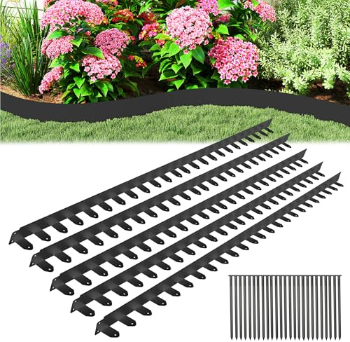 SUBTLETY 5 Stück Verzinkt Metall Rasenkante 100x5cm Beeteinfassung Flexible Beetumrandung Palisade Schneckenzaun Mähkante Gras-Stein-getrennter Randkante für Gartenrasen, Baumschule (Schwarz)