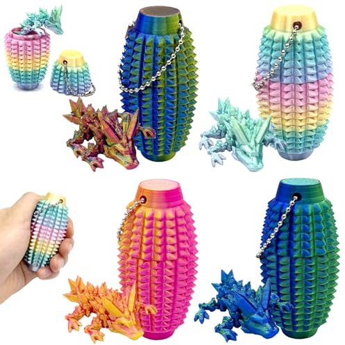 AUNGKWANG 4 Stück Pain Fidget Toys, 3D Gedruckter Drache Dracheneier mit Drache im Inneren, Sensorik Spielzeug Für Erwachsene, Spiky Grippie Anti Stress Keychain for Kids and Adults