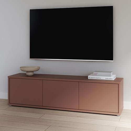 Forte Alice Springs TV-Schrank 150 160, modernes Lowboard mit 3 Türen, Wohnzimmer, Holzwerkstoff, Terrakotta, 154,2 cm breit x 41,5 cm hoch x 34,9 cm tief