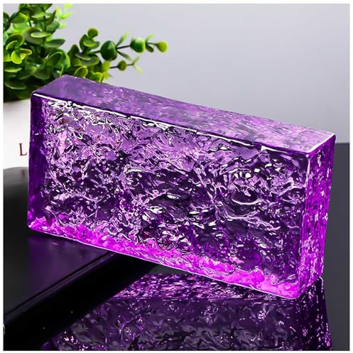 Glasbausteine, Transparente Glasbausteine mit Eiskristallmuster, Wanddekoration, Massive Rechteckige Glasziegel, Verwendet als Trennwände, Akzentwand für Wohnraumrenovierungen,Lila,1 Pack