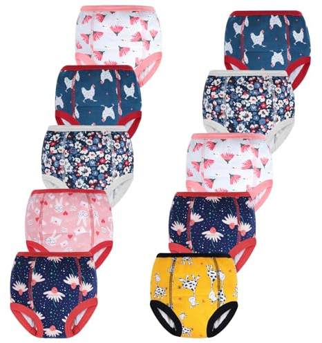 MOEMOE Baby potta träningsbyxor barn 10-pack absorberar små missöden – mjuk bomull – elastisk midja – perfekt för 2–6 år, Rosa (10 stycken), 2 Jahre