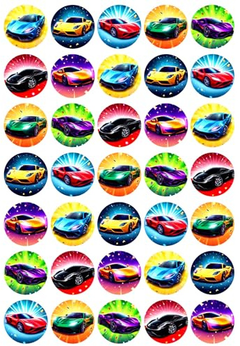 Super Sports Car Mix - Edible Cupcake Toppers - Wafer or Icing - Fun Kids Birthday Party Themed Celebration Cake Decorations for Cupcakes, Cookies, Brownies, Muffins & More!