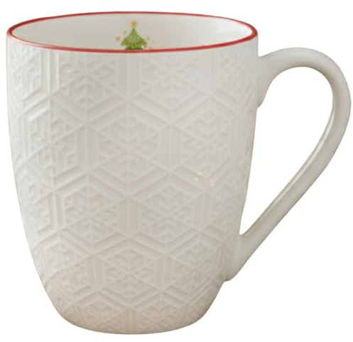 sarcia.eu WEIHNACHTSBECHER aus Porzellan MIT PRÄGEMUSTER, Weihnachtsmotiv – VERPACKT IN EINER GESCHENKBOX, weiß 400 ml (Weihnachtsbaum)