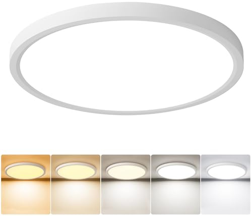 queffigle 30cm LED Ceiling Light 2700K/3500K/4000K/5000K/6000K 5 Color Temperature 28W 2820lm 150W Equivalent IP44 Waterproof Small Modern Ultra Thin Round Flush for Kitchen Bedroom Bathroom