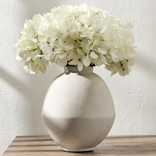 Keramisk rustik blomvas, 15 cm söt boho för heminredning, bondgård terrakotta vas för vardagsrum, bord, hylla, spiseldekoration, bondgård, benvit