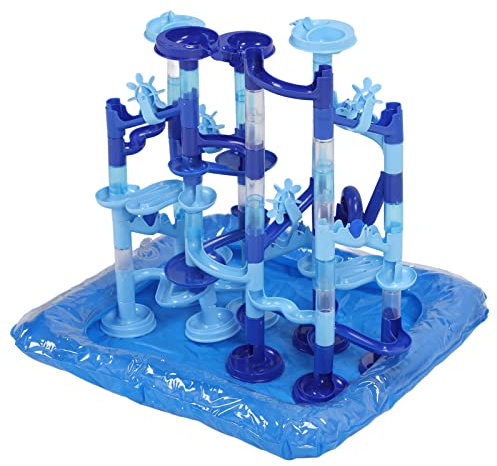 SUPYINI Set da Pista per Biglie, Giochi D'acqua Fai da Te Labirinto con Blocchi di Costruzione, Pista per Biglie, Set di Giocattoli con Scivolo a Imbuto con Cuscino D'aria, Gonfiatore