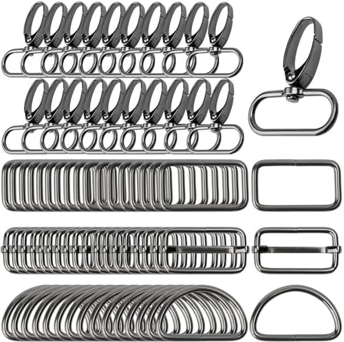 GUBOCA 100 stycken karbinhakar med vridfog, sömnad tillbehör, D-ring, triglide-skjutspänne, rektangulär ring för gör-det-själv ficktillbehör, svart, 32 mm