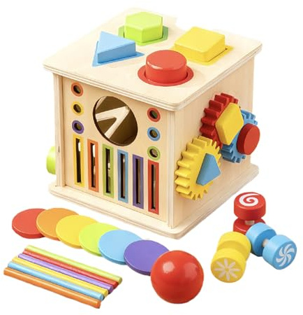 Cubo Di Attività In Legno - 17x15,5x15 Cm Centro Giochi Per Bambini, Giocattolo Per Abilità Motorie, Costruttore Cognitivo | Cubo Educativo Creativo Per La Festa Di Compleanno, Aula, Sala Giochi, Casa