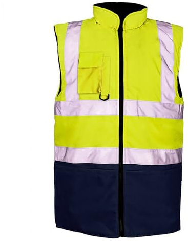 Hi Vis Viz Bodywarmer Fleece Lined Reversible Safety Gilet Waistcoat Waterproof High Visibility Reflective Workwear Vest for Men Security Outdoor Work Jacket