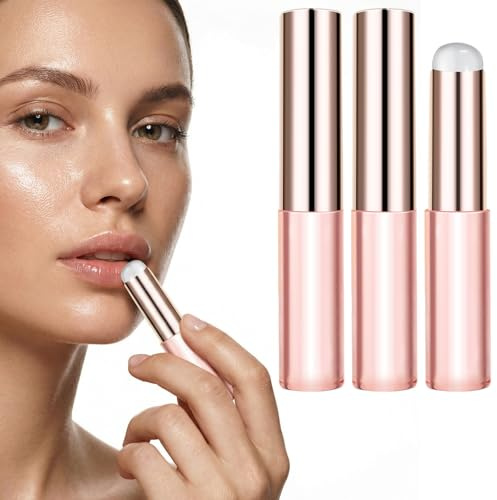 Silicone Lip Applicator, 3 PCS Silicone Lip Brush, Reusable Lip-Balm Applicator, Round Head Lip-Brushes Applicators with Cover, Lip-Mask Applicators for Lip-Gloss, Balm, Concealer Eyeshadow Manicure