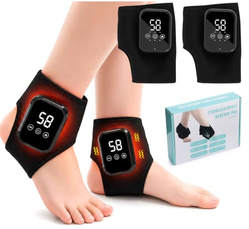 Masajeador de pies 3 en 1, 2pc Masajeador eléctrico para pies y Tobillos, Tobillera Térmica Inalámbrica con 3 Modos de Vibración, 3 Niveles de Calor Regalo para relajación