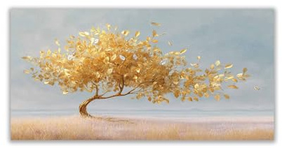 TODOAA Astratto Quadri Soggiorno Grande Albero della vita Albero Moderno della Foglia d'Oro Moderni Stampe Su Tela -Camera Da Letto Bagno Cucina Ufficio Pranzo(Oro)-50x100cm Non incorniciato
