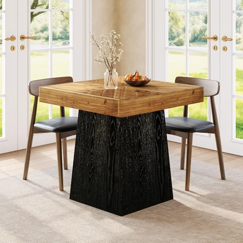 TRIBEWOOD Esstisch Küchentisch Holz für 2–4 Personen, 80 cm Esszimmertisch Klein Quadratisch Küchentisch für kleine Räume,für Esszimmer, Wohnzimmer, rustikales Braun und Schwarz