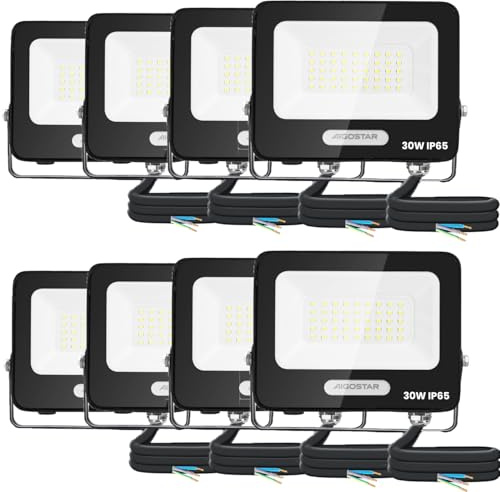 Aigostar Faretto LED da Esterno 30W 2450LM, Faretti LED Esterno Impermeabile IP65, 45 LEDS 6500K Bianca Fredda, per Giardino, Cortile, Garage, Pareti. 8 pezzi