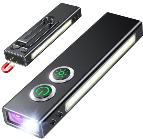 1300LM Lampe Torche LED Puissante 7 Modes [UV 395nm & Feu Rouge], Mini EDC Lampe de Poche Rechargeable USB-C Longue Autonomie, Étanche IP44, Aimantée & Clip pour Urgence/Bricolage/Extérieur/Camping