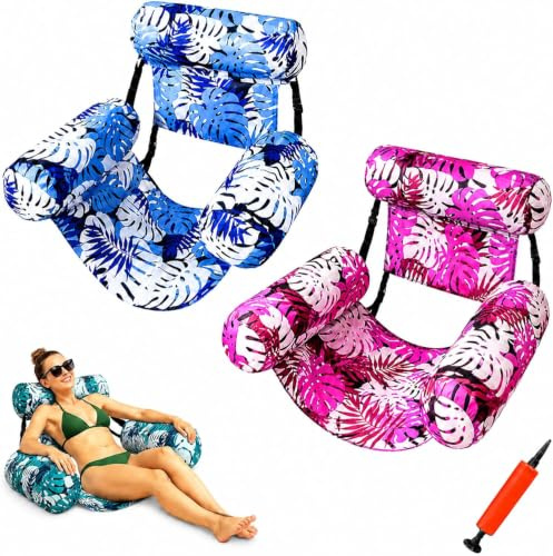 Pool Floats Chairs Adult,Inflatable Pool Lounge,Plant Pattern Floating Mat Hammock Includes PumpBlow up Water Chairs Noodles rafts for Party Summer Water Beach Fun