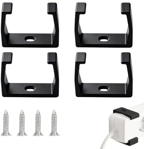ARYIMYDP 4 Piezas Fijador de Soporte de Regletas, Soporte para Regleta Eléctrica y Soporte de Regleta Mural, Universal Negro para Regletas de 4.5-5 cm de Ancho Pared Mesa Gestión de Cables