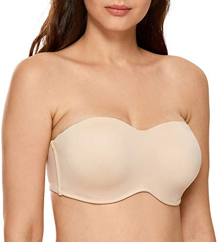 Delimira Women's Strapless Bra Underwire Non Padded Minimiser Plus Size Bandeau Seamless Bra Beige 36F