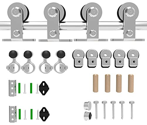 8FT/2.43M Acciaio Inossidabile Kit Accessori per Porta Scorrevole in Legno, Ferramenta Porta Scorrevole Per Doppia Porta