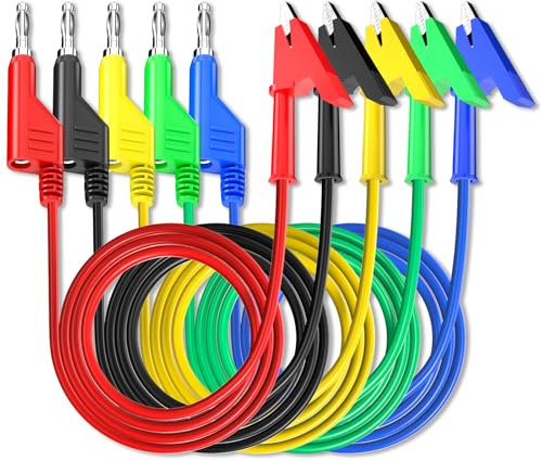 Cleqee 5 Stück Messleitungen 4mm stapelbar Bananenstecker zu Krokodil Krokodilklemmen flexible Kabel Draht 3,3ft/1m für Multimeter elektrische Prüfung