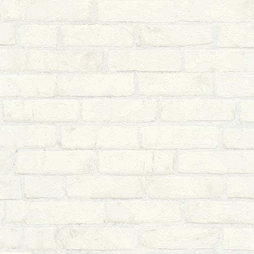 BRICOFLOR Papier peint brique blanche | Tapisserie blanche imitation pierre salon & cuisine | Papier peint idéal couloir & chambre d'adulte