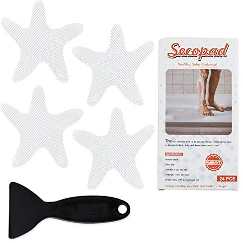 Secopad Adesivi antiscivolo per doccia, 24 pezzi, adesivi di sicurezza per vasca da bagno, con raschietto di alta qualità, per vasca da bagno, doccia, scale, scale e barche (trasparenti)