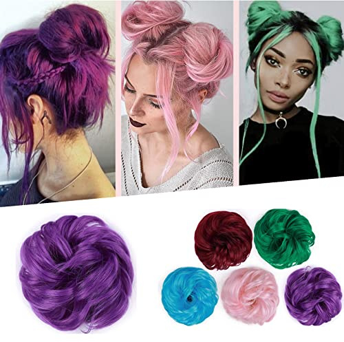 Silk-co Chignon Capelli Finti con Elastico Posticci per Capelli Ciambella 35g Messy Hair Bun Updo Extension Coda-Viola Scuro
