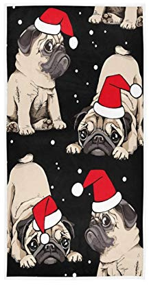 QUGRL Weihnachts-Mops-Handtücher, weiche Qualität, Premium-Waschlappen, lustige Hunde-Küche, Geschirrtücher, Badezimmer-Dekoration für Gäste, Hotel, Spa, Fitnessstudio, Sport, 76,2 x 38,1 cm
