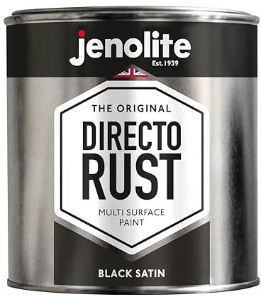 JENOLITE Directorust Satin Paint | BLACK | Multi Surface Paint | For Use On Wood, Metal, Plastic, Ceramic & Rusted Surfaces | 1 Litre (RAL 9005)