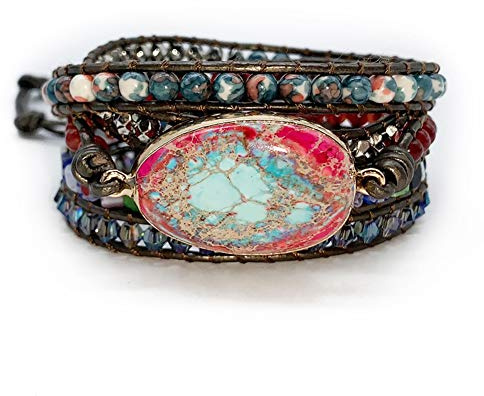 ZOSOJONA Boho Wrap Bracelet for Women, Handmade Natural Imperial Jasper Multi-Layer Stone Beaded Bracelet, Bohemian Healing Crystal Stone Jewelry Gifts
