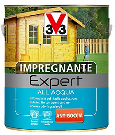 V33 EXPERT IMPREGNANTE PER LEGNO ALL'ACQUA - CASTAGNO CHIARO E SCURO - 750 ML e 2,5 LT (2,5, Castagno scuro)