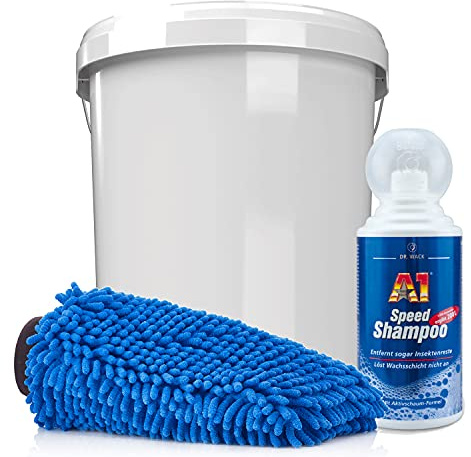 detailmate Auto & Motorrad Wasch Set: Dr. Wack A1 Speed Shampoo 500ml + Wascheimer mit passendem Deckel + Mikrofaser Chenille Waschhandschuh