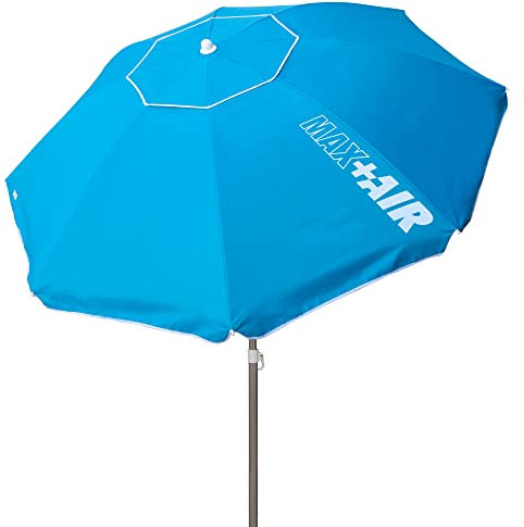 AKTIVE Ombrellone da spiaggia, Ø200 cm, colore blu, con filtro di protezione UV 50, palo Ø28-32 mm, inclusa borsa di trasporto, ombrellone pieghevole, Spiaggia