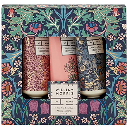 William Morris At Home Dove & Rose White Iris & Amber Hand Cream Set | Shea Butter & Essential Oils | Vegan Friendly | Travel Friendly Sizes | 3 x 30ml