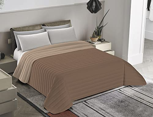 Banzaii Copriletto Matrimoniale 250x260 cm Primaverile, Trapuntino Matrimoniale Trapuntato Leggero, Trapunta Estiva Bicolore Reversibile Made in Italy - Beige/Marrone Chiaro