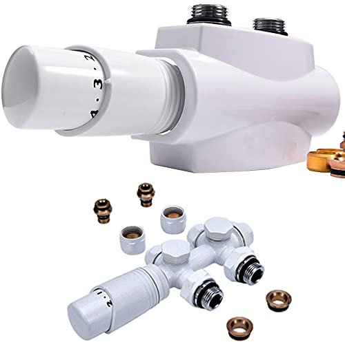 Valvola radiatore con termostato, valvola per radiatori e asciugacapelli, universale per valvole angolari e diritte, G1/2, bianco, 1 pezzo