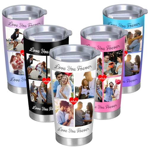 Personalised Tumblers with Pictures Lids and Straws 20 oz Custom Photo Stainless Steel Coffee Tumbler with Name Text Coffee Mug Cup Gifts for Christmas Anniversary Birthday for Dad Mom Friend