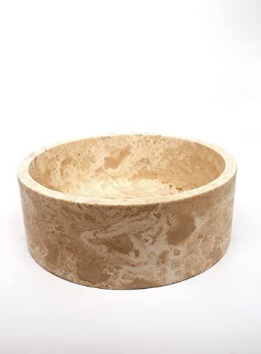 Lavabo redondo hecho a mano de travertino, recipiente de baño, lavabo de guardarropa