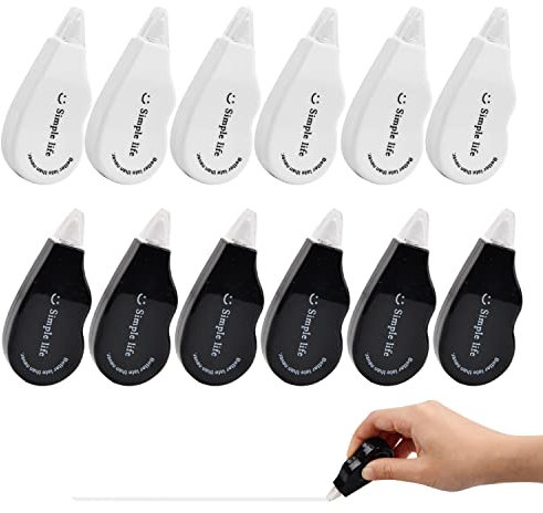 Xzeemo 12 Stück Korrekturroller Mini Pocket Mouse, 4 m x 5 mm Korrekturband, Korrekturmaus Set, Kompakt Roller für Büro Schule (Schwarz-Weiß)