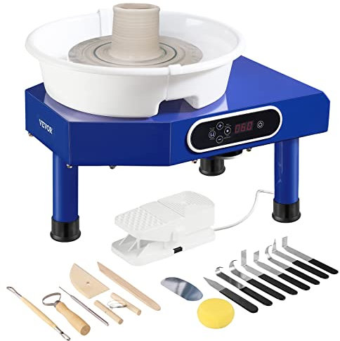 VEVOR Tornio per Ceramica Argilla con Pedale 450 W Diametro 28 cm Velocità 60-300 giri/min, Macchina Ruota di Ceramica Fai-da-te Hobbista Controllo con Schermo LCD 450W Livello di Rumore entro 60 dB