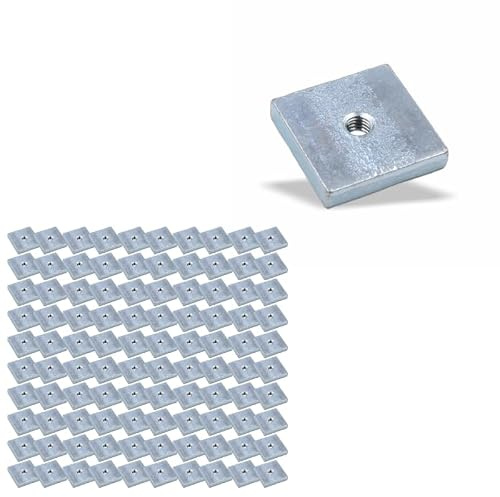 Nutenstein | Gewindeplatte 19x19x4 mm M4 Gewinde mittig | Stahl blau verzinkt (100 Stück)